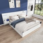 Lit double 160x200 avec led bluetooth usb et horloge lit adulte combin� avec sommier et 2 tables de chevet ...