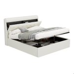 Lit double 160x200 avec sommier hydraulique rembourr� t�te de lit rangement et coffre blanc - sans matelas ...