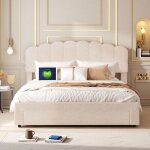 Lit double - lit 160x200 teddy beige - tiroir de rangement - usb & type?c int�gr� - t�te r�glable 103?108 ...