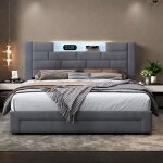 Lit double 160x200cm avec �clairage led et fonction de charge usb 3 tiroirstete de lit avec rangementvelours ...