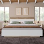 Lit double 180 x 200 cm structure en bois avec t�te de lit et sommier � lattes structure de lit adulte ...