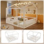 Lit double 180x190 cm avec perles led lit enfant avec barreaux bois de pin style minimaliste lit 2 personnes ...