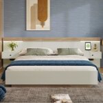 Lit double 180x200 cm lit adulte avec 2 tables de nuit led et prise usb c 205x284x905 cm en chne sonoma ...