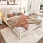 Lit double 180x200 cm ? lit adulte avec t�te de lit en forme d�ventail et pieds cylindriques design moderne ...