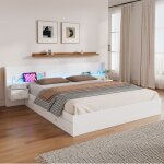 Lit double 180x200 cm en bois lit coffre avec port usb et tiroir de rangement led et prise �lectrique ...