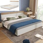 Lit double 180200 cm 2 personnes avec tte de lit et sommier  lattes chne / blanc (matelas non inclus) ...
