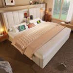 Lit double 180x200 cm avec station de charge et rangements maisentiel