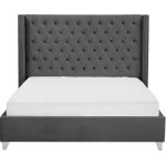 Lit double 180x200 cm princesse velours sommier inclus - gris Lit double 180x200 cm princesse velours sommier inclus - gris