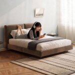 Lit double 180x200 cm en velours marron fonc� t�te de lit rembourr�e cadre avec sommier � lattes design ...