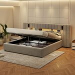 Lit double 180x200 avec led et usb lit rembourr� avec lampe de chevet et espace de rangement velours ...