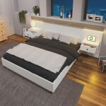 Lit double 180x200cm bois ch�ne sonoma&blanc - 2 tables de chevet led usb - c - chambre compl�te 205x284x9 ...