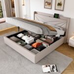 Lit coffre double 180x200 cm - oem - fonction de charge usb type - c - design contemporain - sommier ...