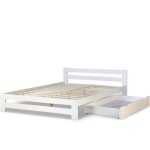 Lit double 2 personnes 140 par 200 avec tiroirs de rangement en bois blanc avec sommier à lattes Lit double 2 personnes 140 par 200 avec tiroirs de rangement en bois blanc avec sommier à lattes