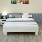 Lit double 200 x 140 cm en bois de pin massif compos� dun cadre de lit avec t�te de lit et sommier � ...