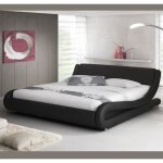 Lit double alessia - noir - bois et simili cuir - 160x200cm