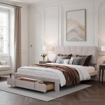 Lit double - ambiance - 140x200cm - avec tête de lit - sommier à lattes - avec tiroirs de rangement Lit double - ambiance - 140x200cm - avec tête de lit - sommier à lattes - avec tiroirs de rangement