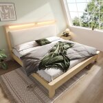 Lit double en bois 140x200 cm lit rembourr� avec �clairage led t�te de lit rangement dossier velours ...