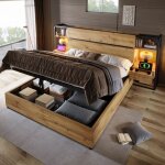 Lit double en bois 180�200 cm lit coffre hydraulique avec tiroirs et ports de recharge dans la t�te de ...