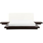 Lit double en bois foncé style japonais zen - beliani - 180x200 cm - avec tiroirs - contemporain Lit double en bois foncé style japonais zen - beliani - 180x200 cm - avec tiroirs - contemporain