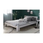 Lit double en bois massif - blanc - 180x200cm - cadre de lit  lattes futon en pin