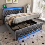 Lit double capitonn� 140x190 cm lit coffre hydraulique lit rembourr� velours avec �clairage led ports ...