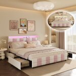 Lit double capitonn� 140x190 cm lit 140x190 avec led usb et 4 tiroirs pour adulte ado sommier � lattes ...