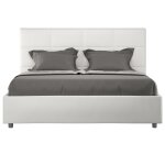 Lit double capitonn� 140x190 cm simili cuir blanc mira avec sommier et sans coffre