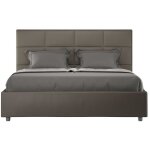 Lit double capitonn� 140x190 cm simili cuir cappuccino mira avec sommier et sans coffre