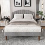 Lit double capitonn� 140x200 t�te de lit sommier lattes bois adulte / ado montage facile velours gris(sans ...