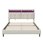 Lit double capitonn� 160 x 200 cm t�te de lit avec �clairage led et port usb lit coffre avec cadre � ...