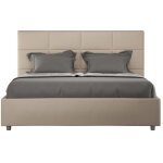 Lit double capitonn� 160x200 cm simili cuir caf� au lait mira avec sommier et sans coffre