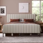 Lit double capitonn� 180 x 200 cm avec sommier � lattes et t�te de lit r�glable lit capitonn� gris - ...