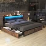 Lit double capitonn lit coffre lit adulte 140 * 200 avec sommier  lattes et tte de lit lit led avec ...