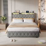 Lit avec 4 tiroirs double 160x200cm rangement velours gris led rgb usb type - c deux places design moderne ...