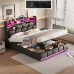 Lit double coffre 140x200 avec led et usb lit capitonn� avec rangement hydraulique cadre de lit avec ...
