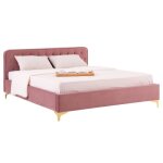 Lit double glamour couchage 140x190 cm avec sommier et pieds en mtal dor style baroque revtement en ...