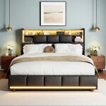 Lit double hydraulique - 140x190 cm - coffre de rangement - led - design noir or luxe