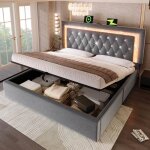 Lit double avec led en forme de losange 160 x 200 cm lit capitonn� avec rangement charge usb + type - ...