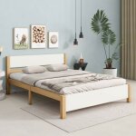 Lit double luonians 140x200 cm lit ado avec sommier � lattes t�te de lit sans matelas - blanc