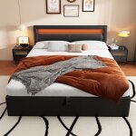 Lit double maisentiel 140x190 cm similicuir noir led et coffre de rangement t�te de lit 80 cm design ...