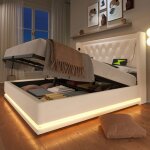 Lit double maisentiel 180x200 cm pu blanc coffre hydraulique t�te capitonn�e avec ports usb / type - ...