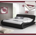 Lit double - alessia - texas - 140x190cm - noir - simili cuir - contemporain