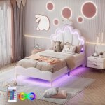 Lit double plat doux en cuir pu coussin - 90 x 200 cm - lit princesse en forme de couronne - led atmosphre ...