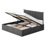 Lit double avec rangement sommier relevable 180 x 200 cm structure de lit montage facile gris