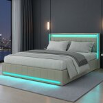 Lit double rembourr� 140�190cm avec 4 tiroirs lit capitonne avec led et usb cadre de lit avec t�te de ...
