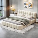 Lit rembourr� 140x200 cm avec sommier � lattes lit double avec t�te de lit rembourr� dossier moelleux ...