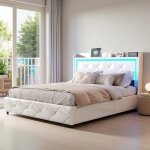 Lit double rembourr� 160�200 avec usb et led lit coffre avec hydraulique de rangement t�te de lit capitonn� ...