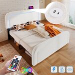 Lit double rembourr� 160 x 200 cm avec fonction de chargement usb type c led sommier � lattes en bois ...