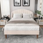 Lit double rembourr 160x200 cm lit adulte lit dadolescent avec sommier  lattes et tte de lit tissu ...