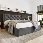 Lit double rembourr� 160x200 avec coffre de rangement evryae